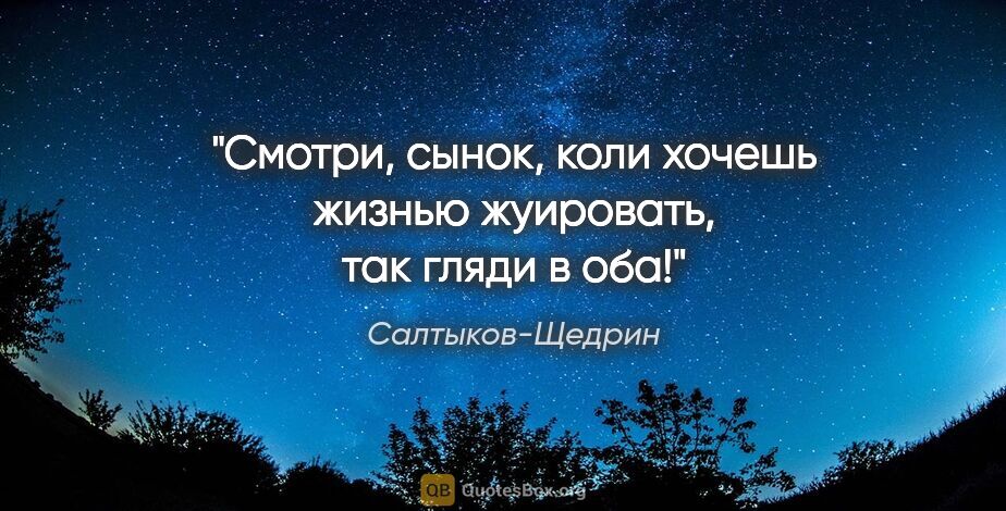Салтыков-Щедрин цитата: "Смотри, сынок, коли хочешь жизнью жуировать, так гляди в оба!"