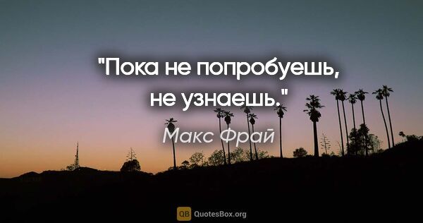 Макс Фрай цитата: "Пока не попробуешь, не узнаешь."