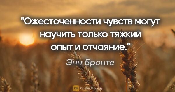 Энн Бронте цитата: "Ожесточенности чувств могут научить только тяжкий опыт и..."