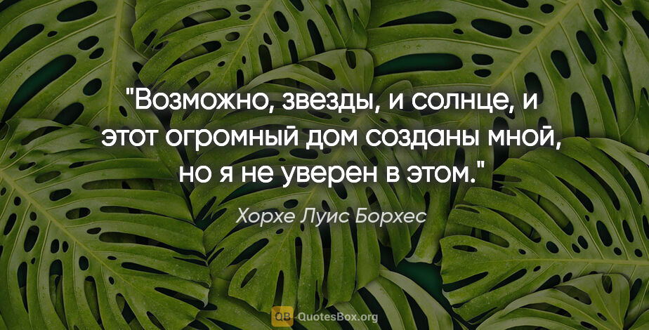 Хорхе Луис Борхес цитата: "Возможно, звезды, и солнце, и этот огромный дом созданы мной,..."