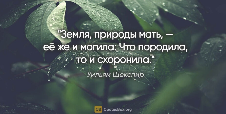 Уильям Шекспир цитата: "Земля, природы мать, — её же и могила: Что породила, то и..."