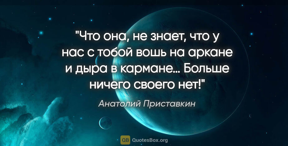 Анатолий Приставкин цитата: "Что она, не знает, что у нас с тобой вошь на аркане и дыра в..."
