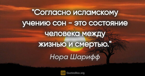 Нора Шарифф цитата: "Согласно исламскому учению сон - это состояние человека между..."