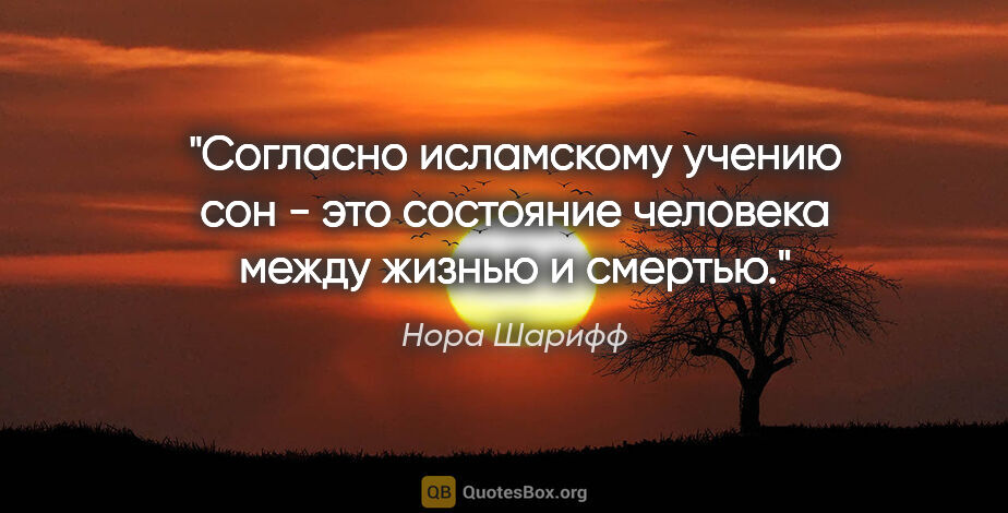 Нора Шарифф цитата: "Согласно исламскому учению сон - это состояние человека между..."