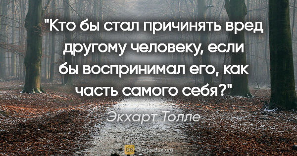 Экхарт Толле цитата: "Кто бы стал причинять вред другому человеку, если бы..."