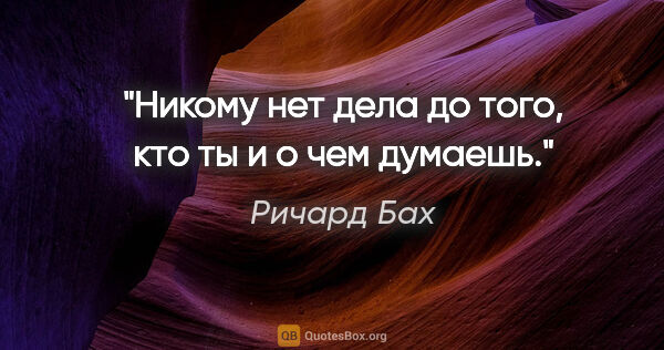 Ричард Бах цитата: "Никому нет дела до того, кто ты и о чем думаешь."