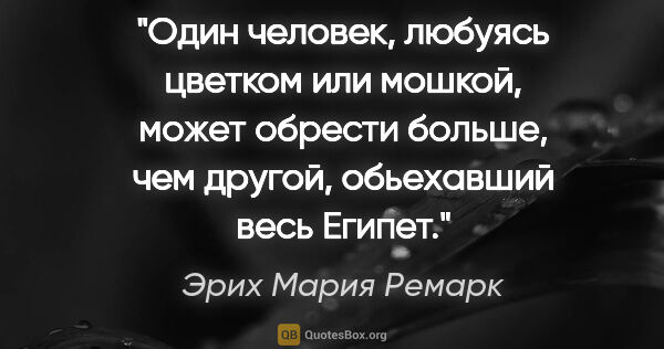 Эрих Мария Ремарк цитата: "Один человек, любуясь цветком или мошкой, может обрести..."