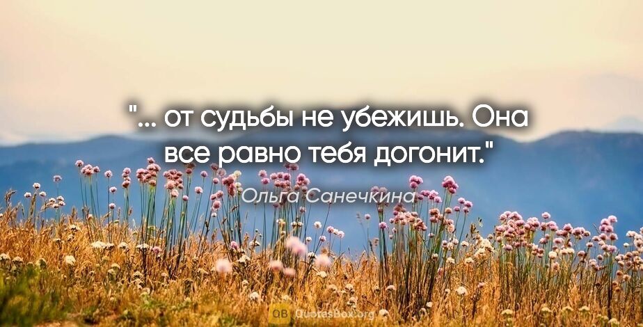 Ольга Санечкина цитата: "... от судьбы не убежишь. Она все равно тебя догонит."