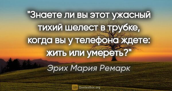 Эрих Мария Ремарк цитата: "Знаете ли вы этот ужасный тихий шелест в трубке, когда вы у..."