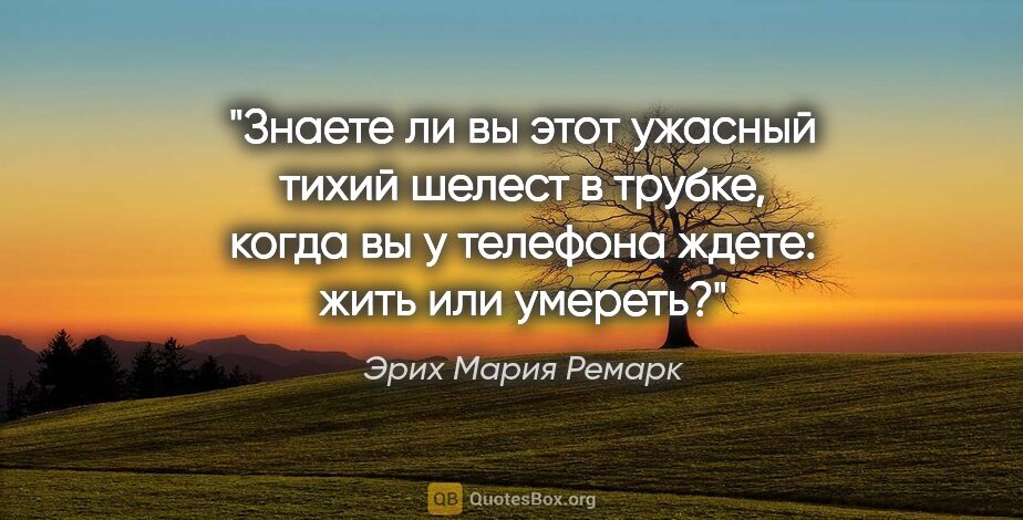 Эрих Мария Ремарк цитата: "Знаете ли вы этот ужасный тихий шелест в трубке, когда вы у..."