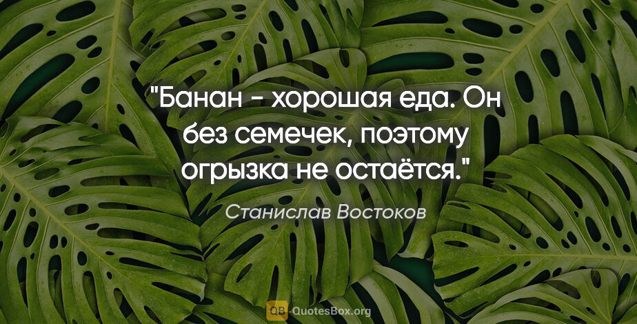 Станислав Востоков цитата: "Банан - хорошая еда. Он без семечек, поэтому огрызка не остаётся."
