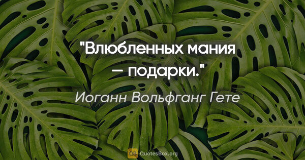 Иоганн Вольфганг Гете цитата: "Влюбленных мания — подарки."