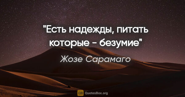 Жозе Сарамаго цитата: "Есть надежды, питать которые - безумие"