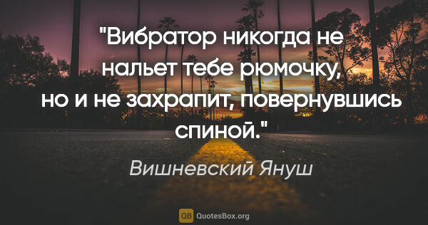 Вишневский Януш цитата: "Вибратор никогда не нальет тебе рюмочку, но и не захрапит,..."