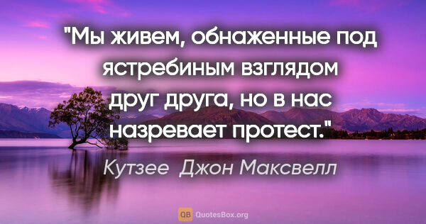 Кутзее  Джон Максвелл цитата: "Мы живем, обнаженные под ястребиным взглядом друг друга, но в..."