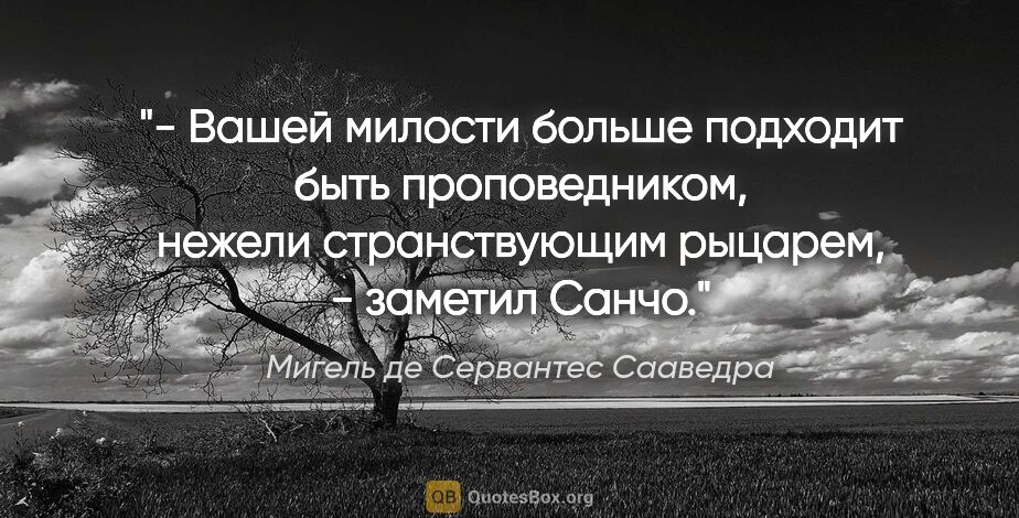 Мигель де Сервантес Сааведра цитата: "- Вашей милости больше подходит быть проповедником, нежели..."