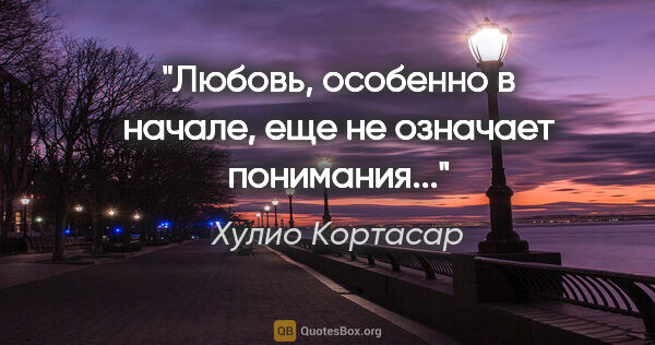 Хулио Кортасар цитата: "Любовь, особенно в начале, еще не означает понимания..."