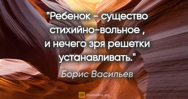 Борис Васильев цитата: "Ребенок - существо стихийно-вольное , и нечего зря решетки..."