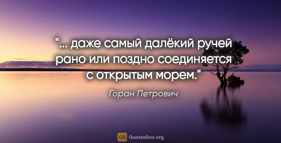 Горан Петрович цитата: " даже самый далёкий ручей рано или поздно соединяется с..."
