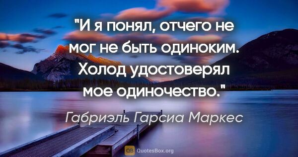 Габриэль Гарсиа Маркес цитата: "И я понял, отчего не мог не быть одиноким. Холод удостоверял..."