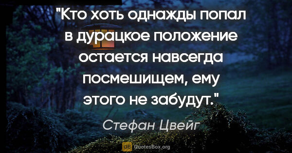 Стефан Цвейг цитата: "Кто хоть однажды попал в дурацкое положение остается навсегда..."