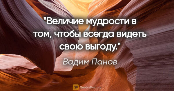 Вадим Панов цитата: "Величие мудрости в том, чтобы всегда видеть свою выгоду."