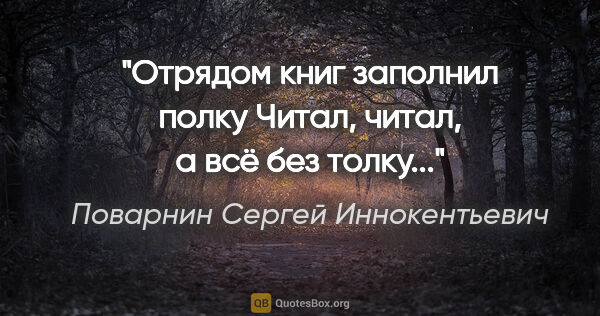 Поварнин Сергей Иннокентьевич цитата: "Отрядом книг заполнил полку

Читал, читал, а всё без толку..."