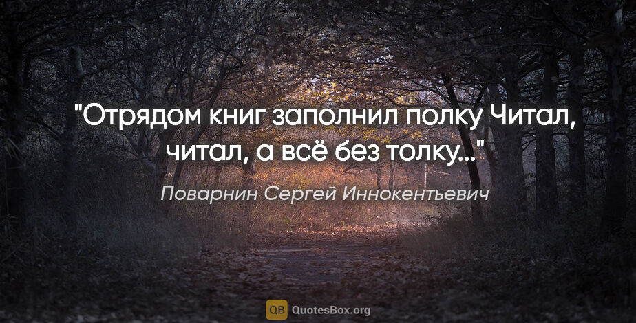 Поварнин Сергей Иннокентьевич цитата: "Отрядом книг заполнил полку

Читал, читал, а всё без толку..."