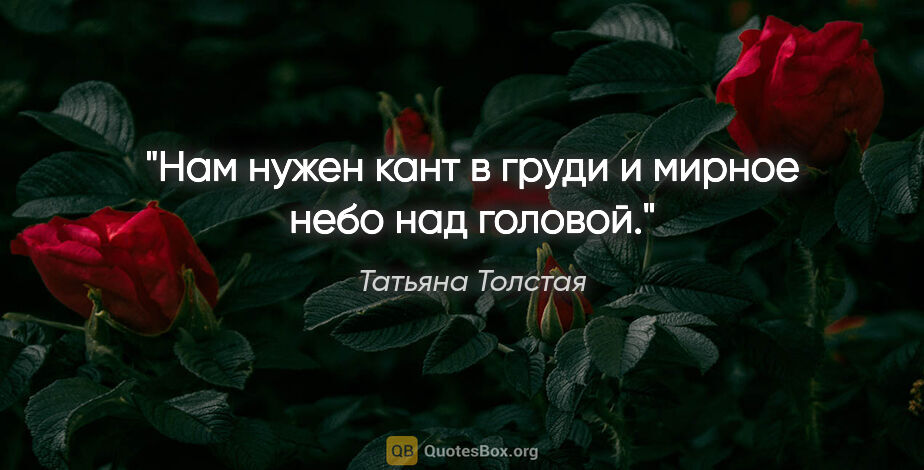 Татьяна Толстая цитата: "Нам нужен кант в груди и мирное небо над головой."