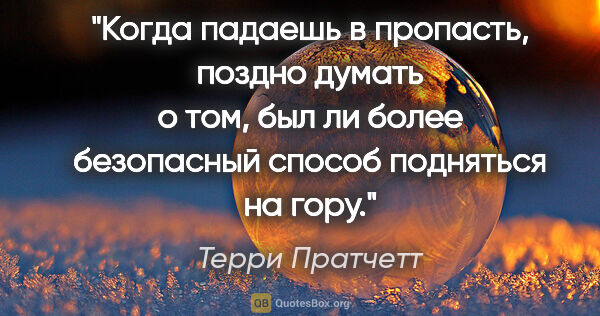 Терри Пратчетт цитата: "Когда падаешь в пропасть, поздно думать о том, был ли более..."