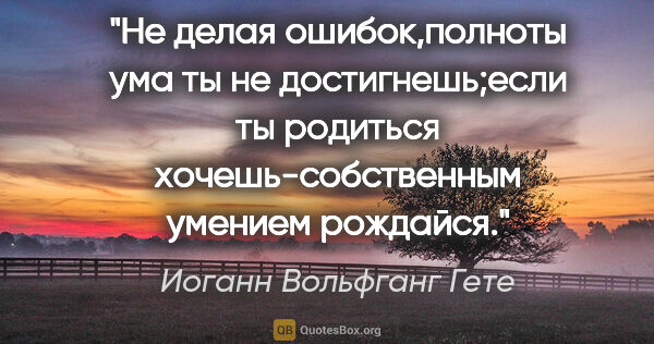 Иоганн Вольфганг Гете цитата: "Не делая ошибок,полноты ума ты не достигнешь;если ты родиться..."