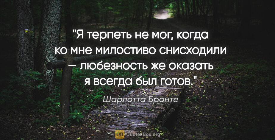 Шарлотта Бронте цитата: "Я терпеть не мог, когда ко мне милостиво снисходили —..."