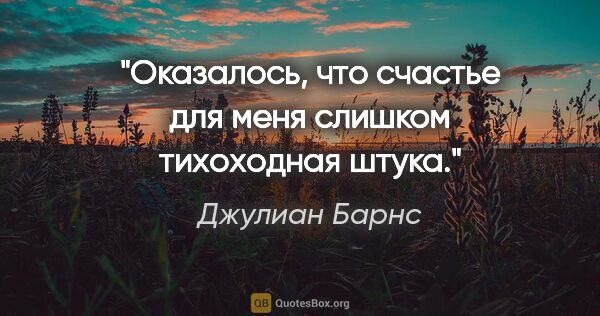 Джулиан Барнс цитата: "Оказалось, что счастье для меня слишком тихоходная штука."