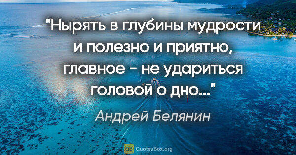 Андрей Белянин цитата: "Нырять в глубины мудрости и полезно и приятно, главное - не..."