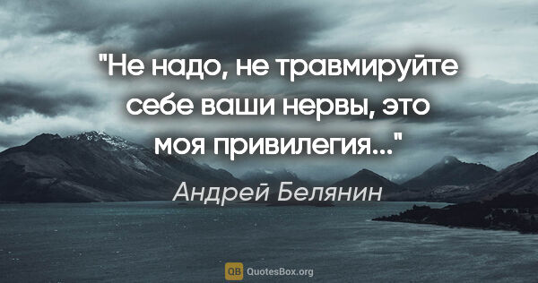 Андрей Белянин цитата: "Не надо, не травмируйте себе ваши нервы, это моя привилегия..."