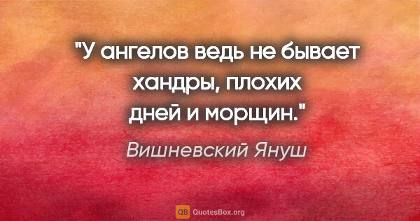 Вишневский Януш цитата: "У ангелов ведь не бывает хандры, плохих дней и морщин."
