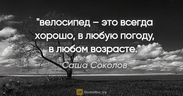 Саша Соколов цитата: "велосипед – это всегда хорошо, в любую погоду, в любом возрасте."