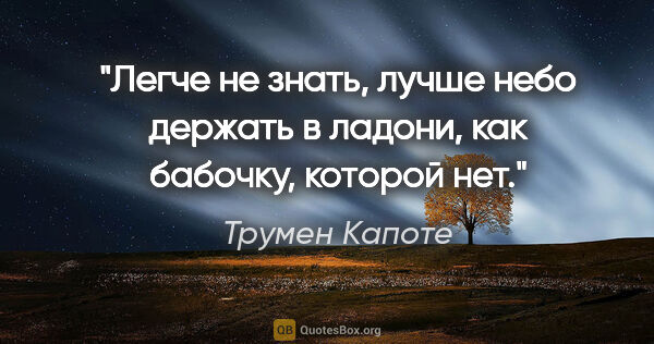 Трумен Капоте цитата: "Легче не знать, лучше небо держать в ладони, как бабочку,..."