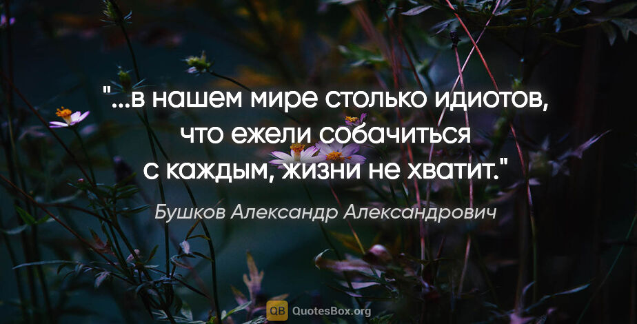 Бушков Александр Александрович цитата: "в нашем мире столько идиотов, что ежели собачиться с каждым,..."