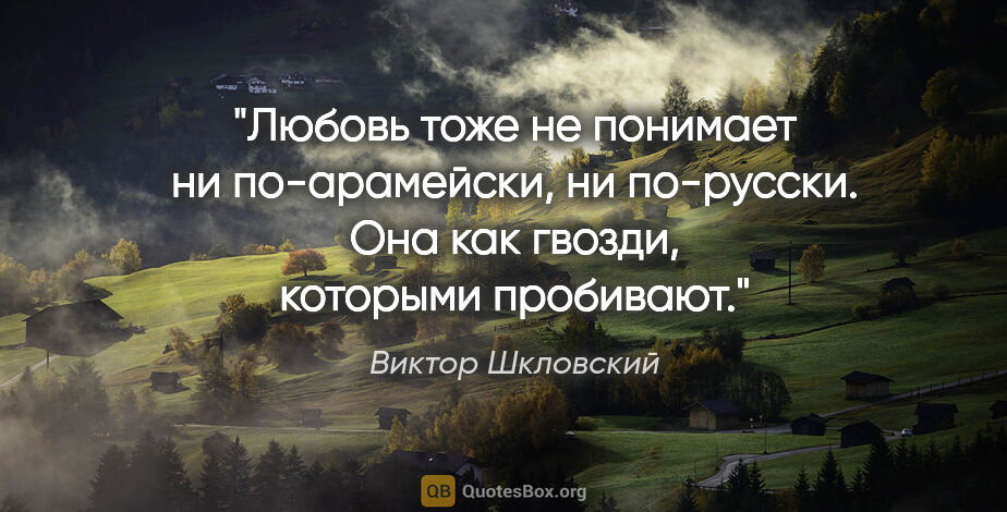 Виктор Шкловский цитата: "Любовь тоже не понимает ни по-арамейски, ни по-русски. Она как..."