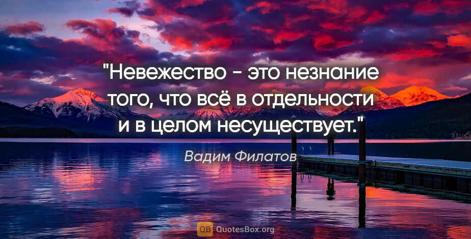 Вадим Филатов цитата: "Невежество - это незнание того, что всё в отдельности и в..."