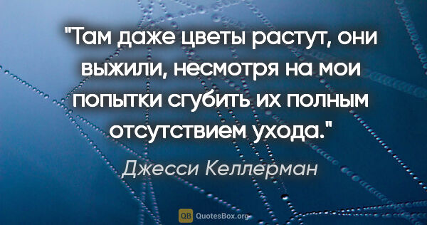 Джесси Келлерман цитата: "Там даже цветы растут, они выжили, несмотря на мои попытки..."