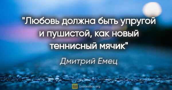 Дмитрий Емец цитата: "Любовь должна быть упругой и пушистой, как новый теннисный мячик"