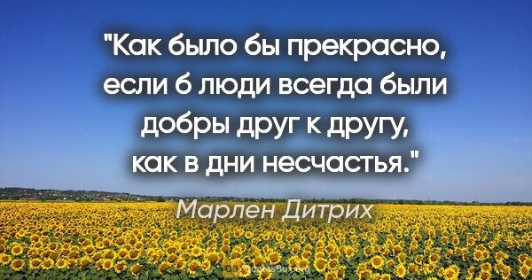 Марлен Дитрих цитата: "Как было бы прекрасно, если б люди всегда были добры друг к..."