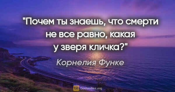 Корнелия Функе цитата: "Почем ты знаешь, что смерти не все равно, какая у зверя кличка?"