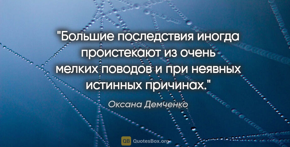 Оксана Демченко цитата: "Большие последствия иногда проистекают из очень мелких поводов..."