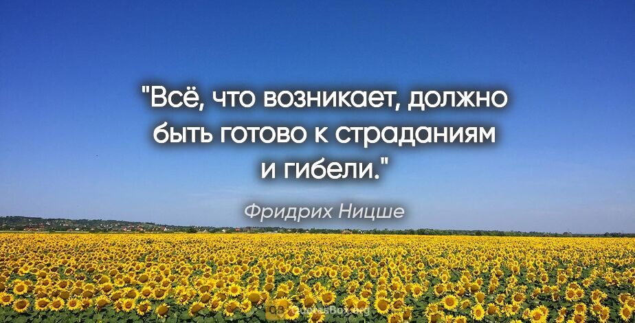 Фридрих Ницше цитата: "Всё, что возникает, должно быть готово к страданиям и гибели."