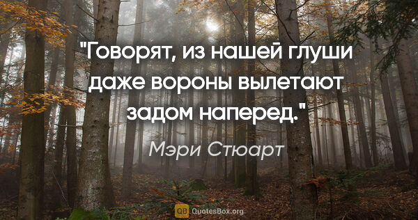 Мэри Стюарт цитата: "Говорят, из нашей глуши даже вороны вылетают задом наперед."