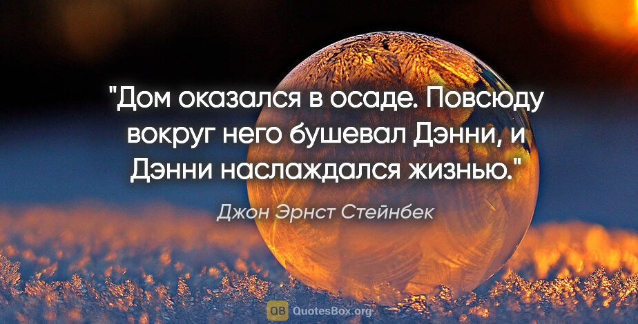 Джон Эрнст Стейнбек цитата: "Дом оказался в осаде. Повсюду вокруг него бушевал Дэнни, и..."