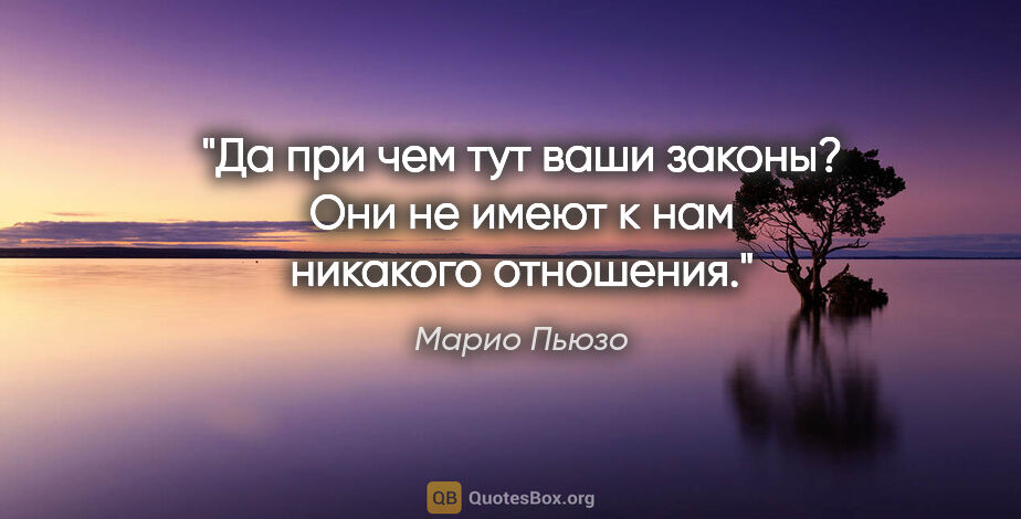 Марио Пьюзо цитата: "Да при чем тут ваши законы? Они не имеют к нам никакого..."